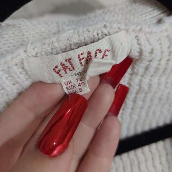 Fat Face Cardigan Sweater Womens 8 White Long Sleeve Pockets Open Front Knit - Picture 8 of 10